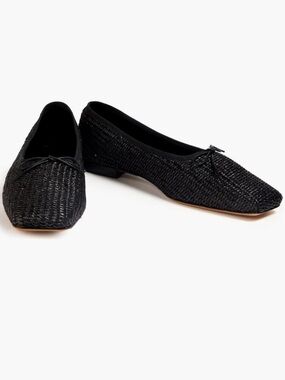 Mansur Gavriel Black Raffia Bow Flats